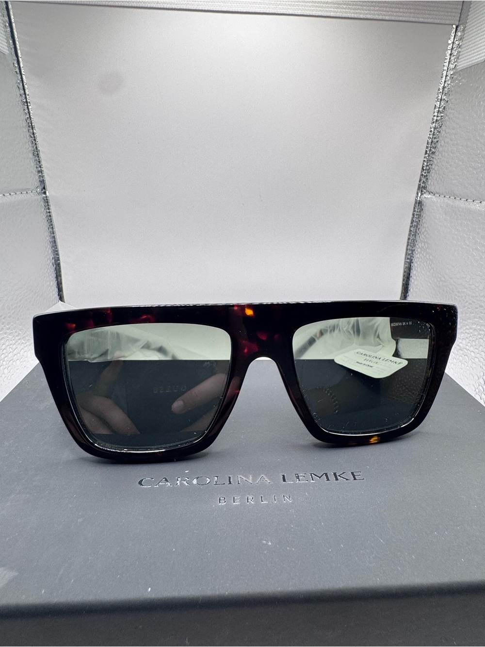 Carolina Lemke CL7738-07 Square Sunglasses Tortoise Shell Frame Gray Lens